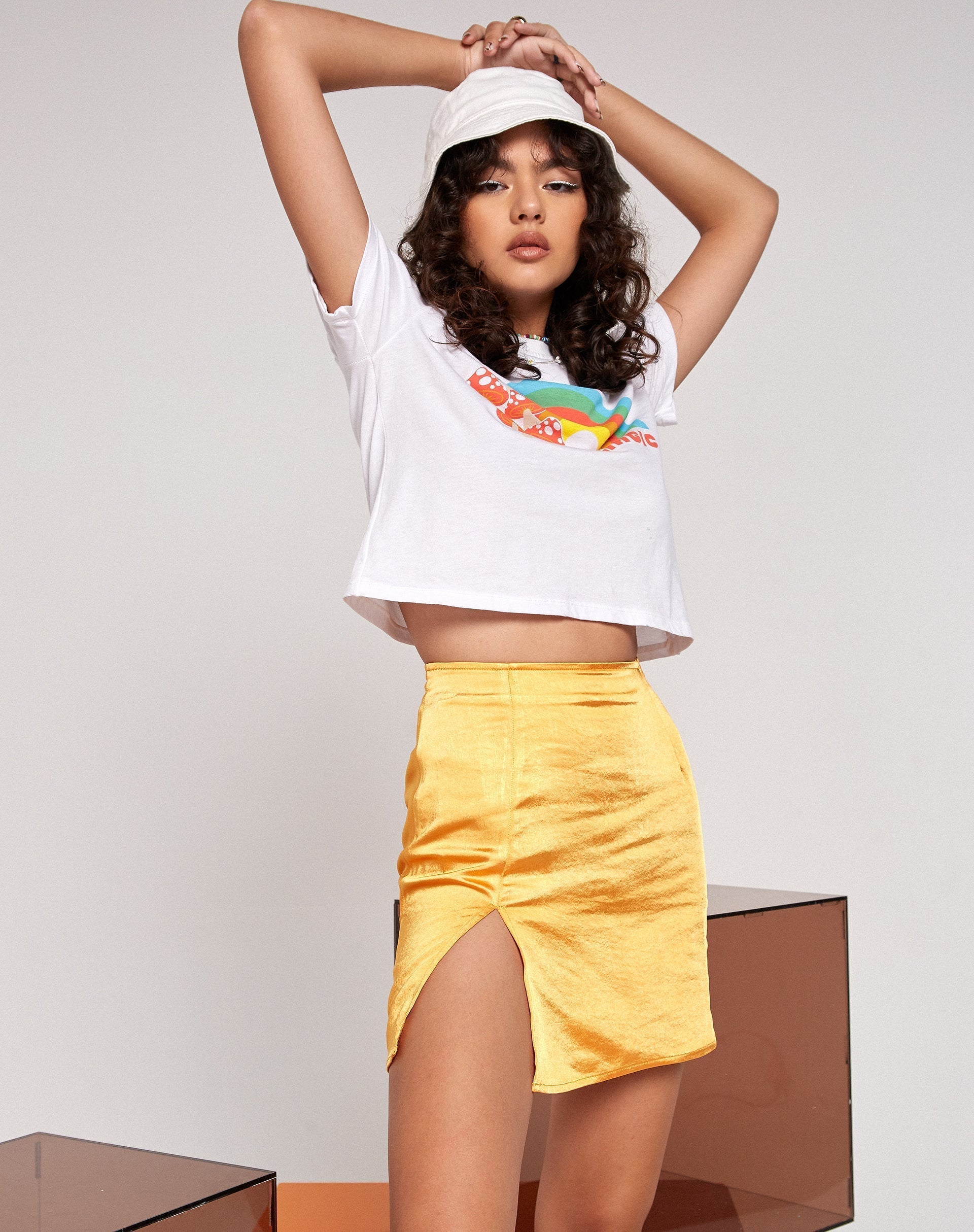 Shenka Mini Skirt in Satin Tangerine